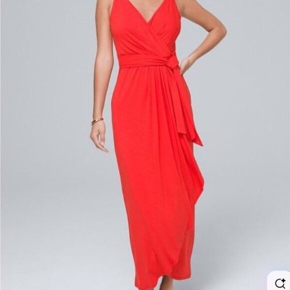 White House Black Market Red Wrap Maxi Dress Size 12 - Picture 14 of 14